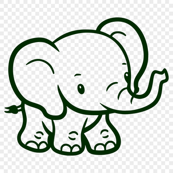 A simple line drawing of a standing elephant with full body proportions.