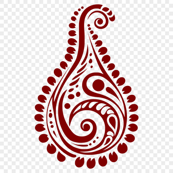 A stylized paisley shape with intricate details, suitable for vector design.