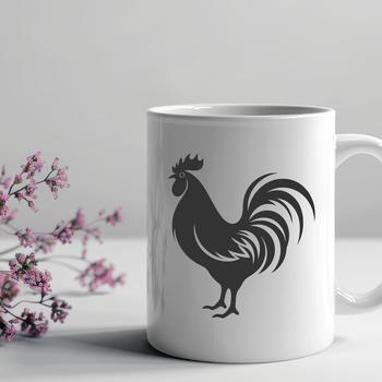 A full-body illustration of a rooster in farm setting.