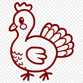 A simple line drawing of a full-body turkey farm animal.