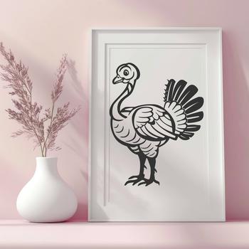 A detailed illustration of a farm animal, specifically a domesticated turkey with its feathers and body fully depicted.