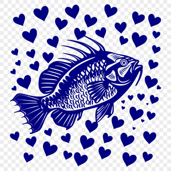 An SVG vector graphic of a crappie fish with love hearts incorporated into its design.