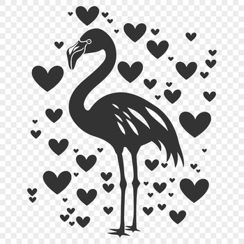 A full-body illustration of a flamingo standing on one leg, with red and pink feathers and a distinctive beak.
