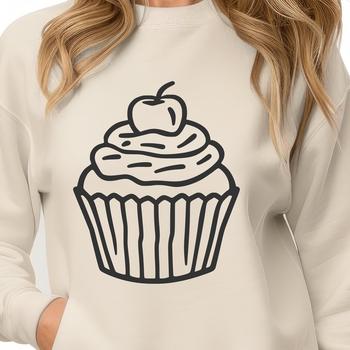 A colorful cupcake with frosting and sprinkles designed as vector art.