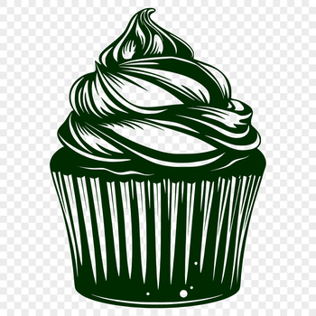 A simple vector design featuring one cupcake with frosting and sprinkles.