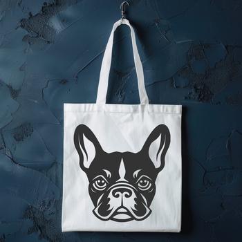 Close-up illustration of a French Bulldog's head featuring distinctive facial features.