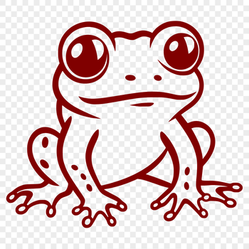 A simple line drawing of a cute frog in full body pose.