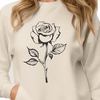A detailed illustration of a rose, suitable for use in digital design projects and gardening themes.