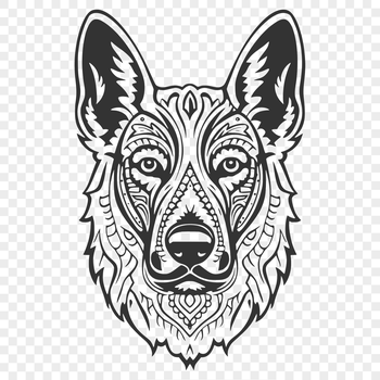 A detailed illustration of a German shepherd dog's head, suitable for vector art design.