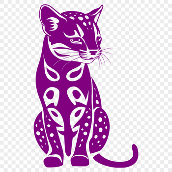 A full-body illustration of a sitting ocelot, a wild big cat species.