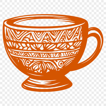A simple design of a standard coffee cup with a rounded body and handle.