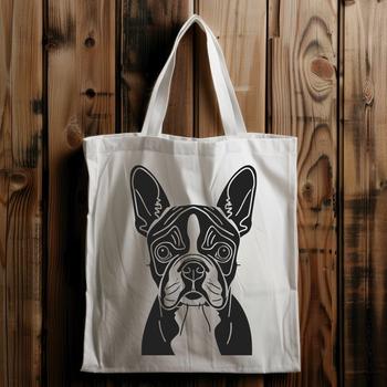 A detailed vector illustration of a Boston Terrier's head, suitable for digital editing and customization.