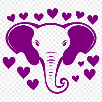 An illustrative elephant design featuring love hearts.