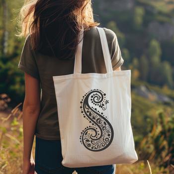 A stylized ornate paisley shape design element.