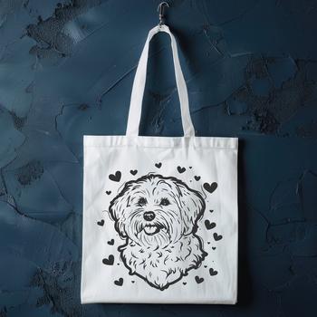 A stylized illustration of a Havanese dog's head with love hearts incorporated into the design.