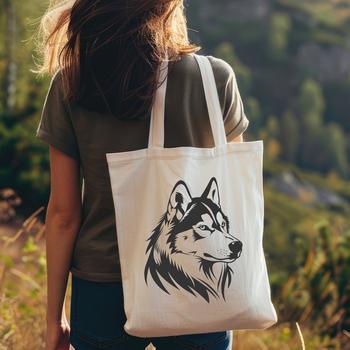 A detailed illustration of a husky's head with distinctive facial features.