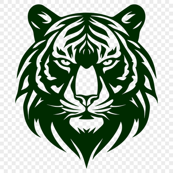 A detailed illustration of a tiger's head with bold lines and distinctive features.