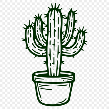 A stylized illustration of a prickly cactus plant against a clean background.