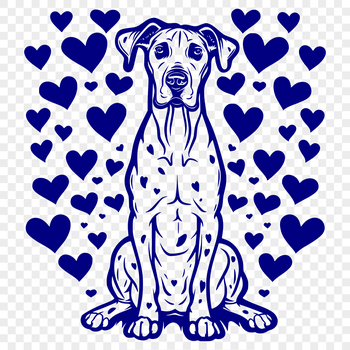 An SVG clipart design featuring a large dog breed with love hearts surrounding its body.