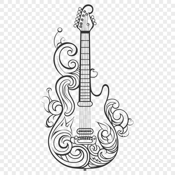 A detailed illustration of a guitar with ornate details, suitable for vector design and cutting machine applications.