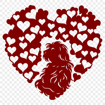 A full-body illustration of a Havanese dog sitting, created as vector art with love hearts incorporated into the design.