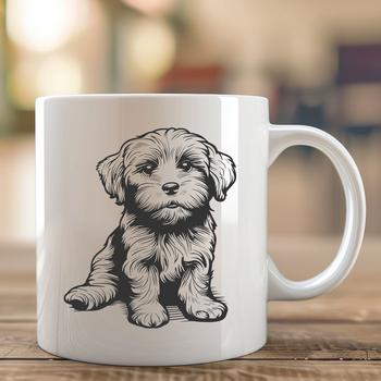 A detailed SVG design featuring a Havanese breed dog in a seated position, suitable for various applications and uses.