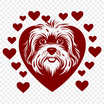Close-up illustration of a Havanese dog's head with heart-shaped designs