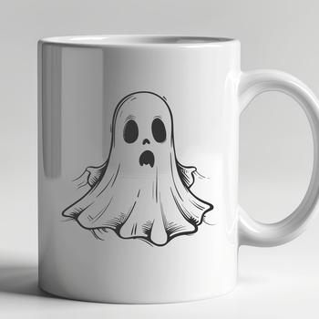 A full-body witch in a dark, spooky forest setting, surrounded by ghostly apparitions.