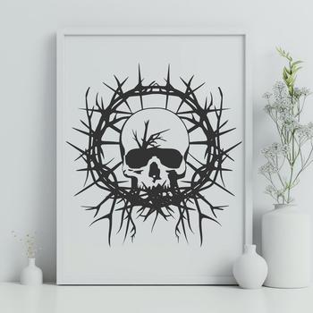 A stylized skull with thorns, suitable for Halloween decorations or as a vector design template.