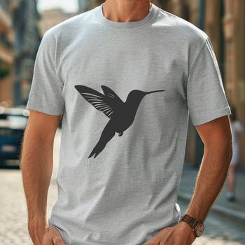A detailed silhouette illustration of a hummingbird in mid-flight, with transparent background.