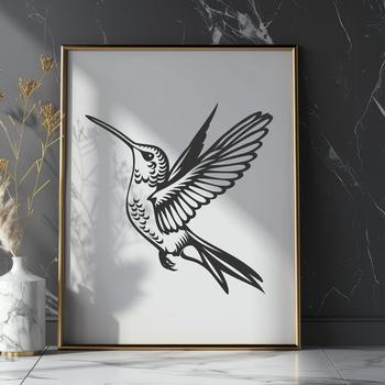 A vector graphic representation of a hummingbird from head to tail, highlighting its unique plumage and bird shape.