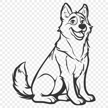 A Siberian Husky dog in full-body pose, sitting comfortably.