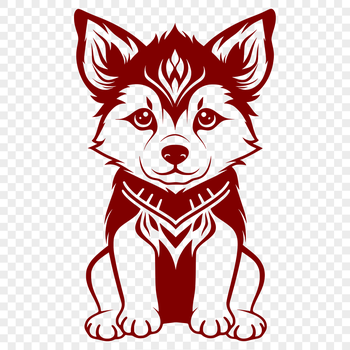 A detailed illustration of a sitting husky dog in a simplified, ornate style.