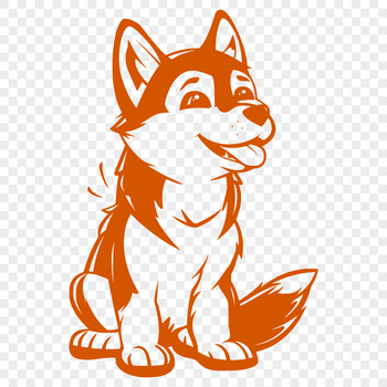 A full-body illustration of a sitting dog with characteristics reminiscent of the Siberian Husky breed.