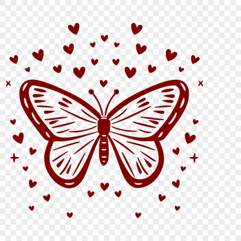 A colorful butterfly with heart-shaped patterns on its wings, suitable for gardening-themed designs and vector art projects.