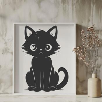 A digital vector graphic design featuring a cartoon cat in a sitting position.