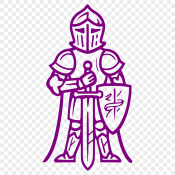 A medieval knight in full armor stands proudly with his sword and shield.