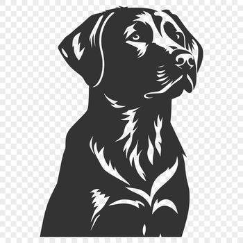 A depiction of a friendly-looking Labrador Retriever dog with a wagging tail.