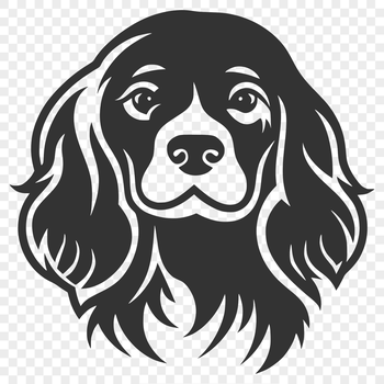 A portrait illustration of a friendly Cocker Spaniel with a distinctive head shape and floppy ears.