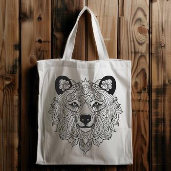 Vector graphic design of a stylized bear featuring ornate patterns and lines.