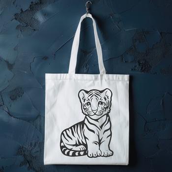A large tiger sitting on its haunches, depicted in full-body form.