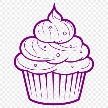 A vector illustration of a single serving-sized cupcake with frosting and sprinkles.