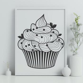 A digital illustration of a cupcake, designed as vector art.