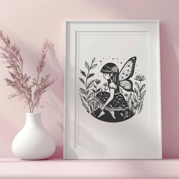 A colorful illustration of an ornate fairy surrounded by floral elements in a fantasy setting.