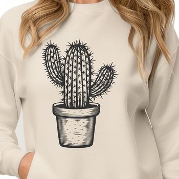 An intricate vector design of a single stemmed cactus in isolation.