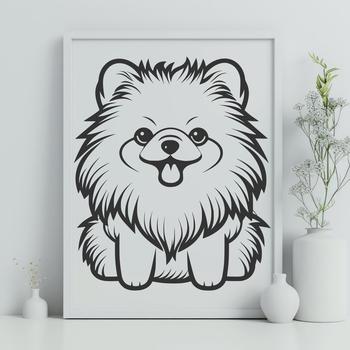 A small, fluffy dog sitting on its haunches, represented as a vector graphic.