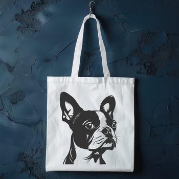 A small breed dog's head is depicted in a clean-lined vector illustration.