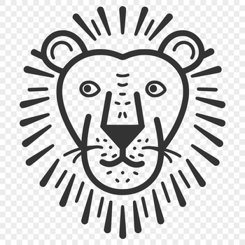 A simple line drawing of a lion's head, suitable for vector graphics and various formats.
