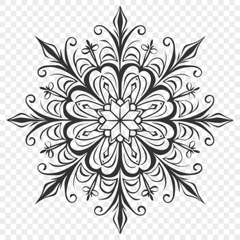 A delicate, ornate snowflake design suitable for winter-themed projects.