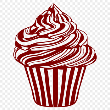 A colorful, illustrated cupcake design with frosting and sprinkles.
